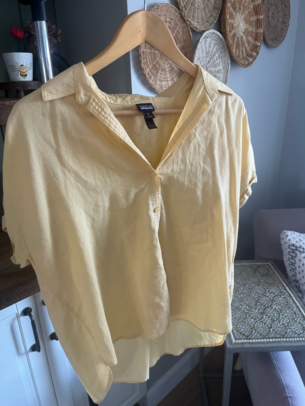 Patagonia Yellow Button-Front Short Sleeve Blouse